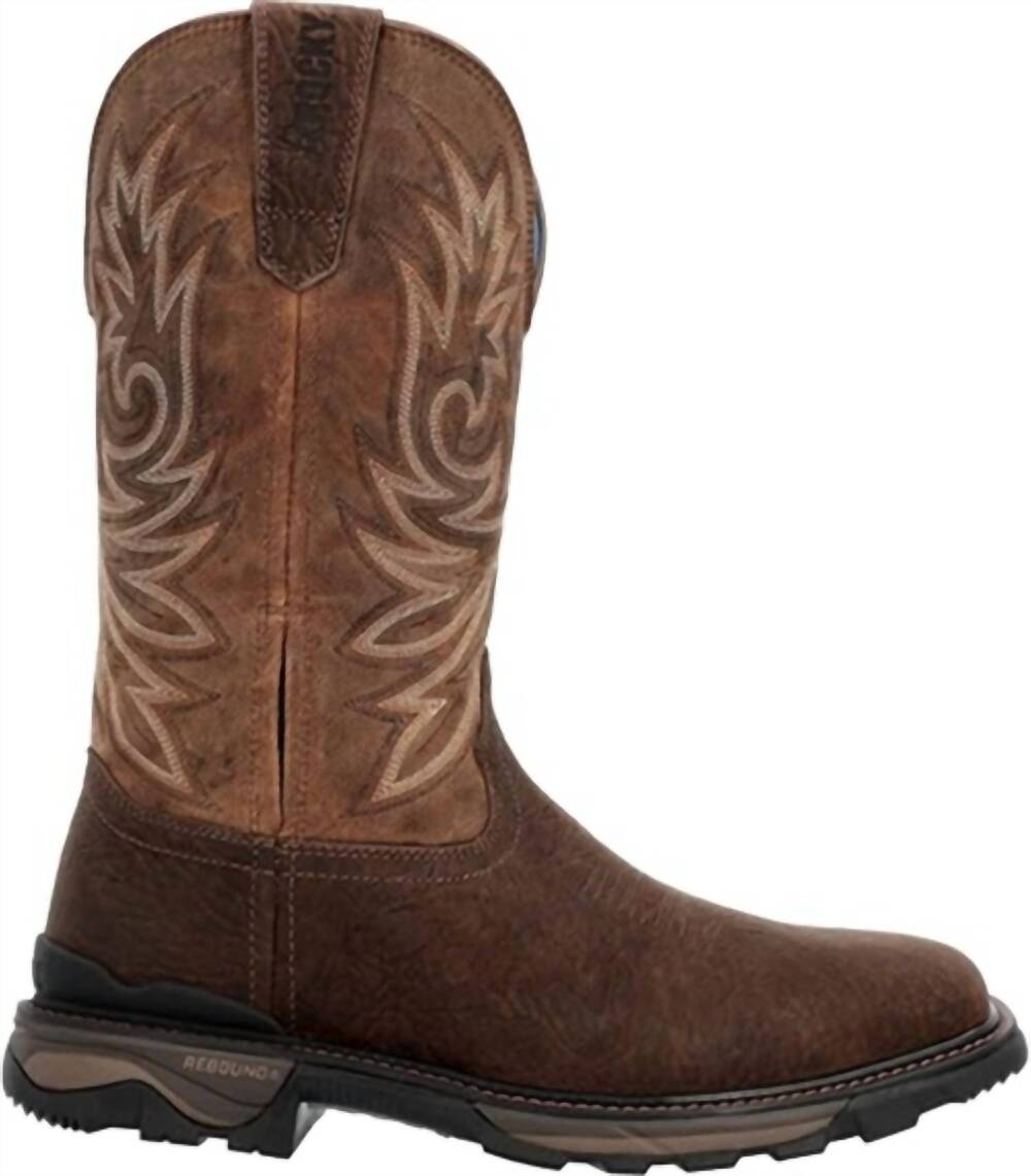 NEW ROCKY men's carbon toe pull on work boot in dark brown